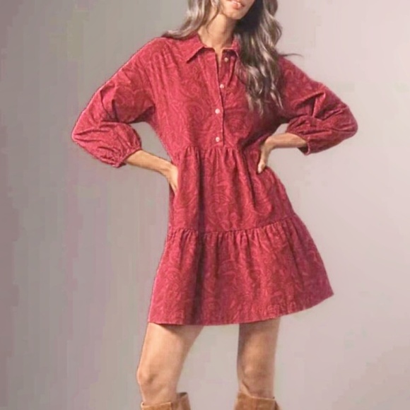 Maeve Dresses & Skirts - NEW Anthropologie Maeve Bettina Tiered Shirt Dress Brushed Corduroy Button Front